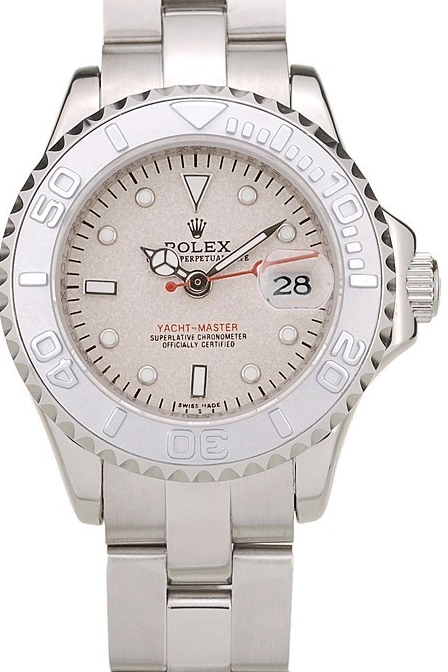 Aaa replica watch Master Rolex Beige Bezel Silver Dial Yacht 0608